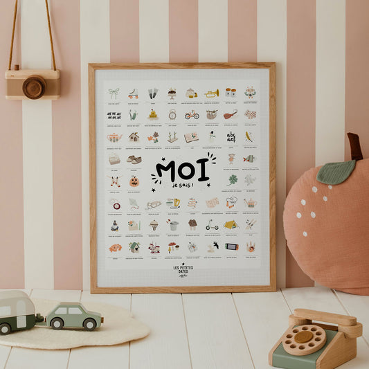 Affiche personnalisable pour chambre enfant "Moi je Sais". Les Petites dates, marque française.