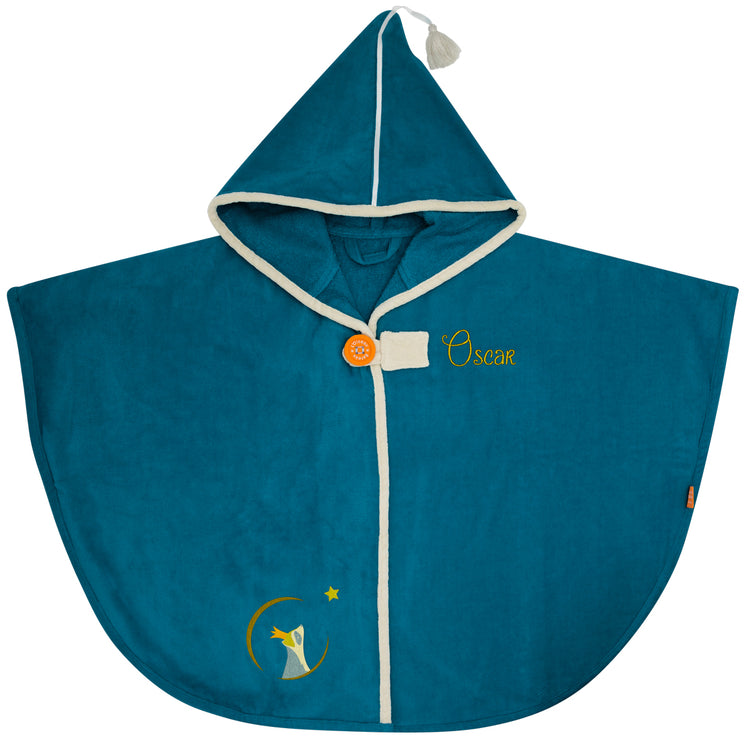 Cape de bain brodée personnalisée avec prénom, motif raton laveur bleu, cadeau naissance pour bébé