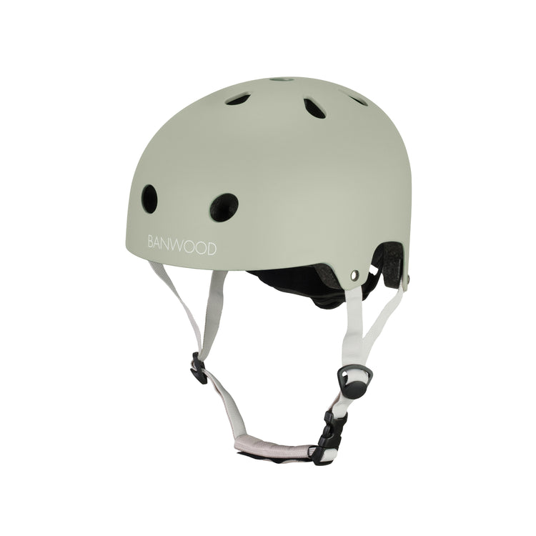 Casque vélo enfant ajustable Banwood assorti gamme Eco. Vert olive.