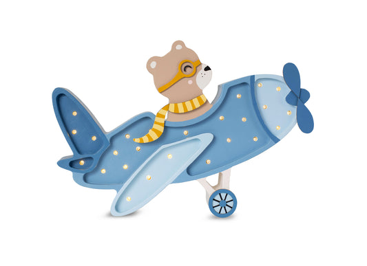 Modèle ourson bleu de la lampe avion en bois Little Lights