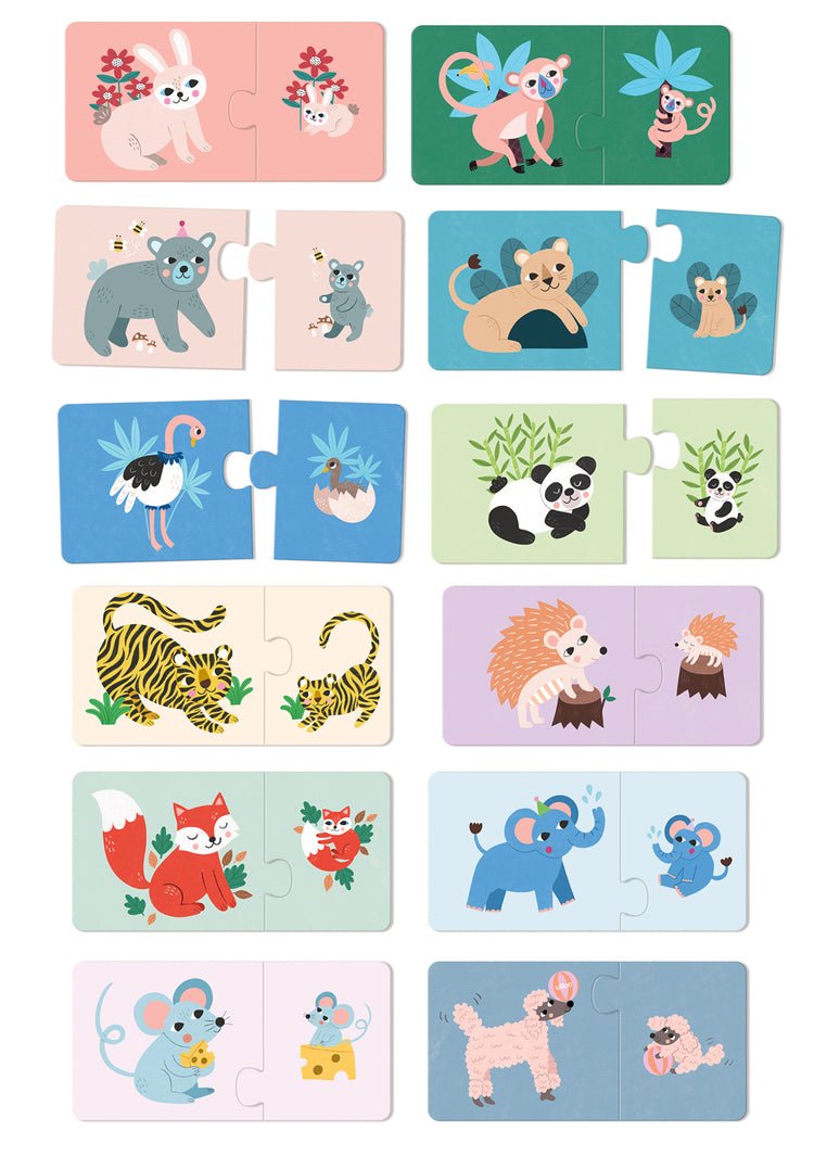 Premier puzzle 2 ans VILAC : duos maman et bébé animaux en bois.