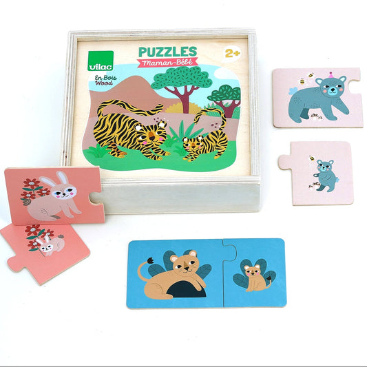 Idée cadeau Noël 2 ans : coffret puzzles bois animaux VILAC.