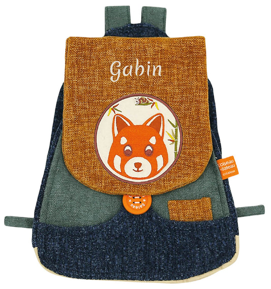 Sac à dos bébé garçon personnalisé Panda Roux en tissus Oeko-Tex