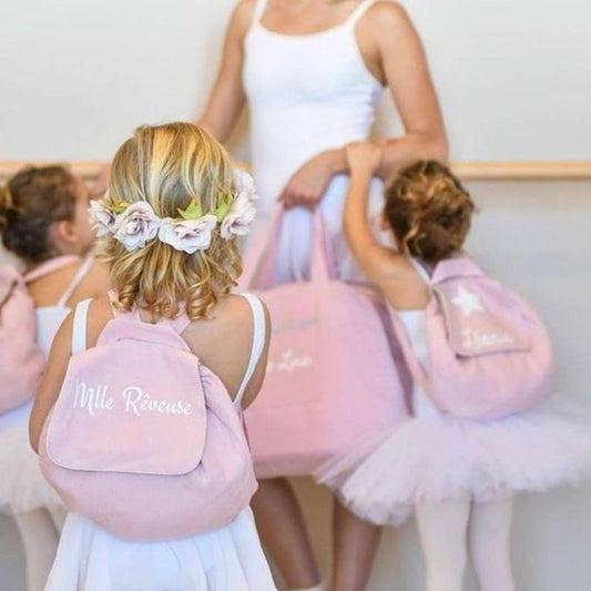 Sac à dos crèche personnalisé – lin rose poudré