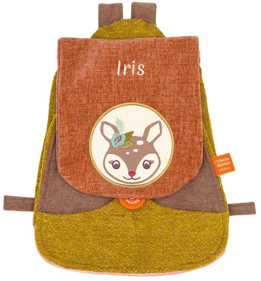 Sac à dos maternelle fille, broderie prénom, personnalisé, modèle faon. Orange.