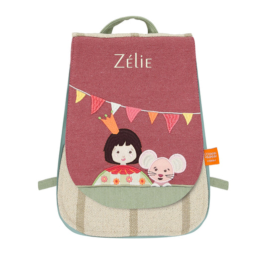 Sac à dos maternelle fille personnalisé Souris framboise, cadeau rentrée