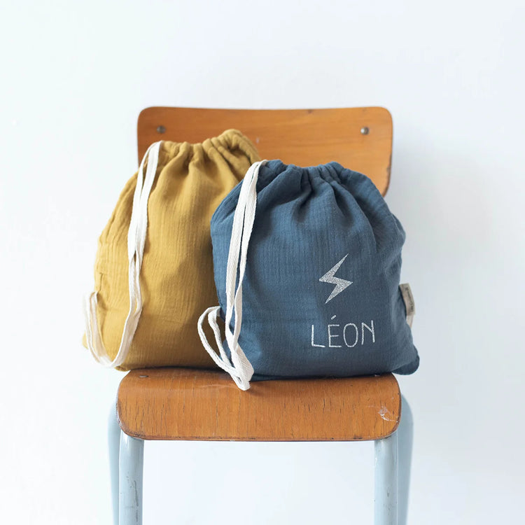 Sacs bébé personnalisés Les Griottes en gaze de coton avec prénom et motif