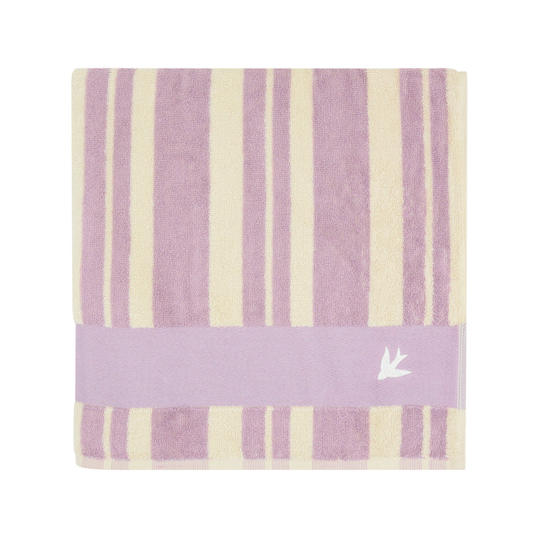 Serviette enfant rayures à personnaliser prénom couleur parme, éponge 450 g, broderie française
