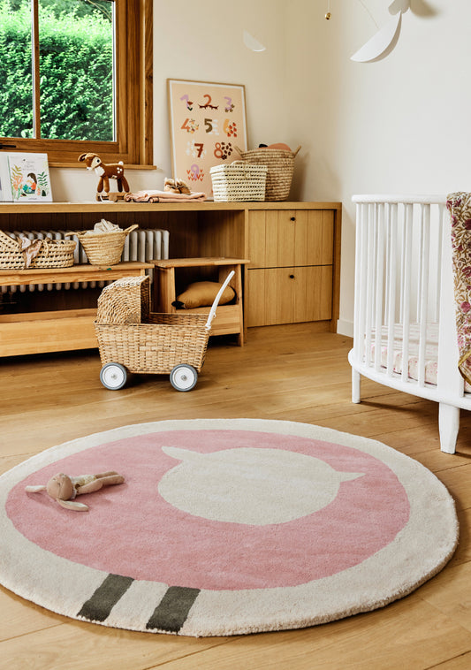 Tapis chambre bébé fille rose en coton bio, tufté à la main