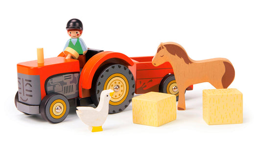 Tracteur en bois pour enfant 18 mois avec remorque et animaux - Tender Leaf Toys