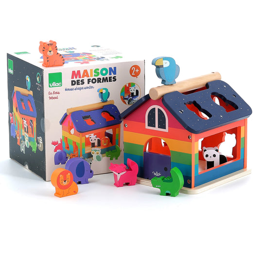 « Maison arc-en-ciel » : boîte à formes bois, cadeau éducatif 24mois+.