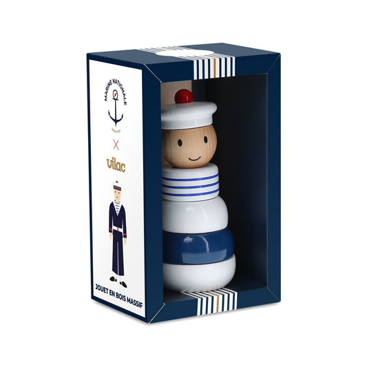 Coffret vitrine dévoilant le jouet à empiler marin VILAC, fabriqué en France.