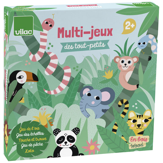 Face du coffret « Multi-jeux des tout-petits » VILAC : premier jeux de société 2 ans.