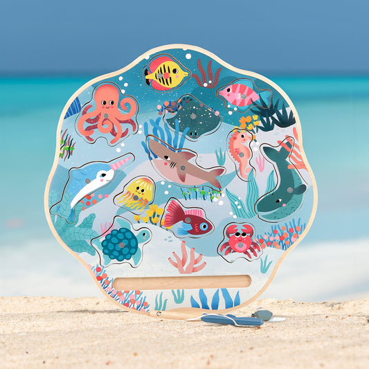 Jeu de pêche à la ligne magnétique en bois VILAC Océans, dès 2 ans