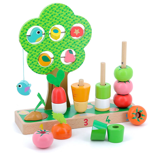 Plateau numéroté 1 à 5 pour apprendre à compter avec les légumes en bois VILAC.