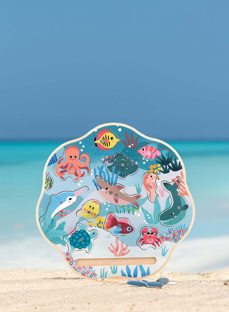 Canne à pêche en bois et pièces aimantées VILAC – jeu d’adresse 2 ans.