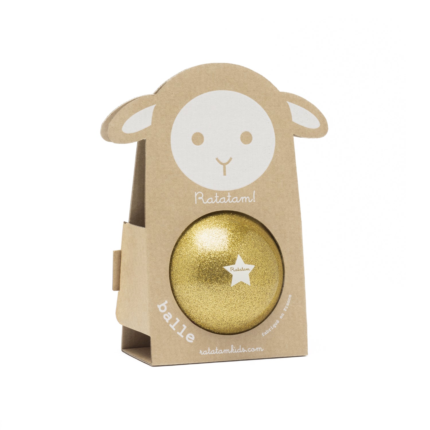Petit ballon pour bébé. Diamètre 10 cm. Packaging mouton. Ratatam