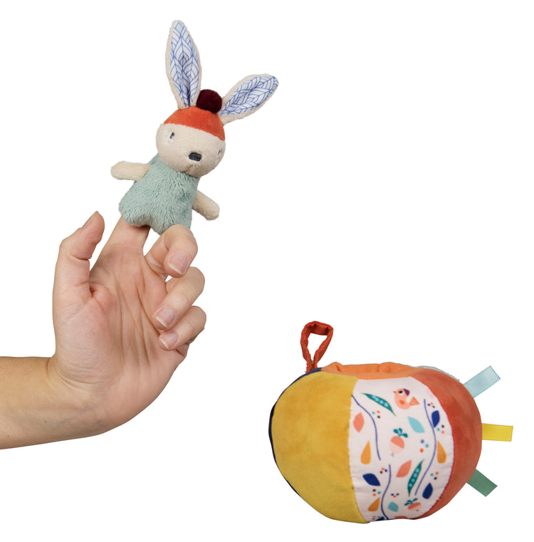 Balle d'éveil pour bébé et sa marionnette lapin