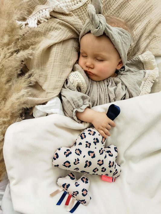 bébé endormi avec nuage musical léopard coffret cadeau naissance personnalisé original