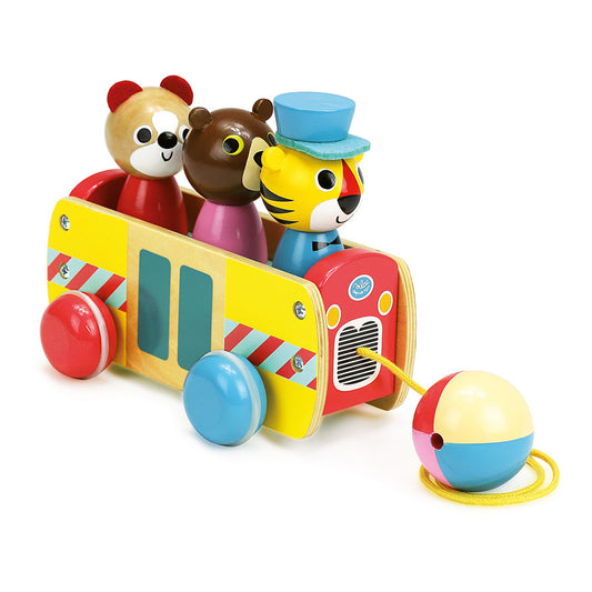 Bus des formes en bois VILAC, jouet à tirer pour bébé dès 1 an avec 3 personnages animaux