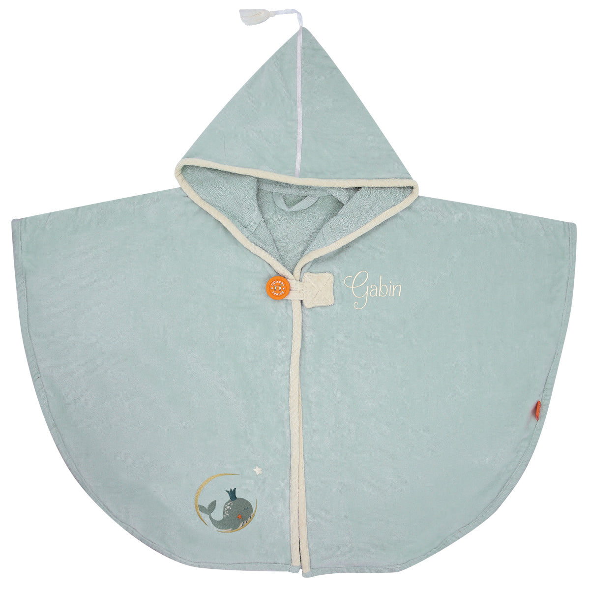 Cape de bain bébé bleue personnalisée prénom brodé modèle Baleine Lagon