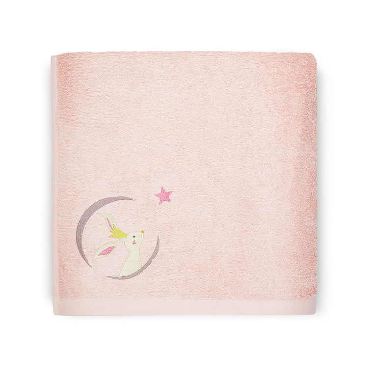 Idée cadeau de naissance, bain. Serviettes 70x140, couleur rose clair poudré petit lapin.