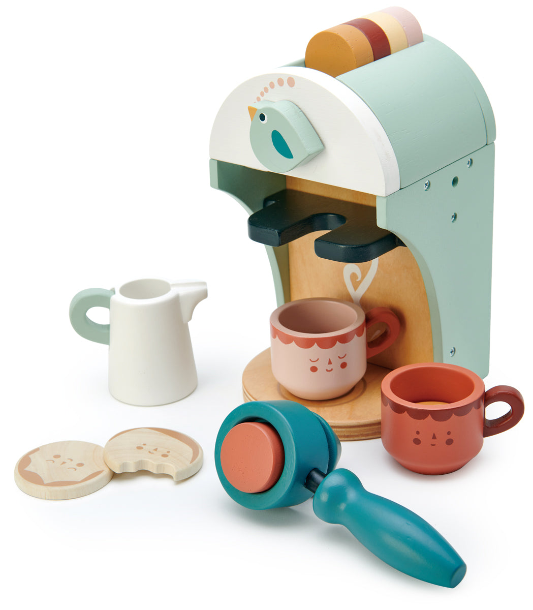 Jouet en bois pour dinette dès 3 ans. Cafetière machine nespresso pour enfant, jouets en bois écoresponsable. 
