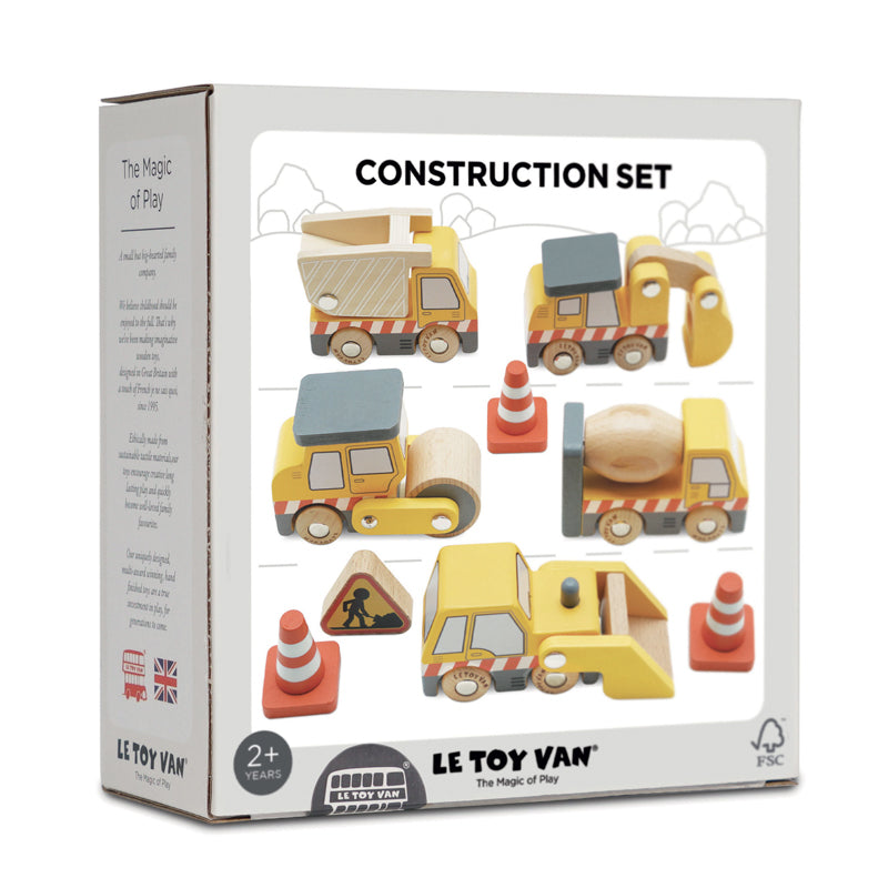Set d'engins de chantier en bois. Jouets 3 ans et plus. 
