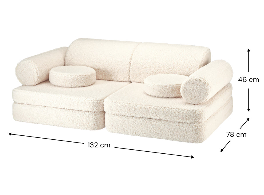 Canapé enfant en tissu peluche facile à manipuler.