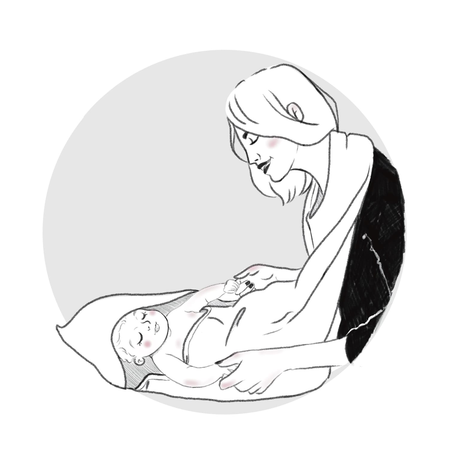 Idée cadeau pratique et utile : cape de bain tablier pour bébé. Accroché au cou de la maman (illustration), les mains sont libres pour bien tenir bébé et s'en occuper sans être gênée par la serviette de bain.