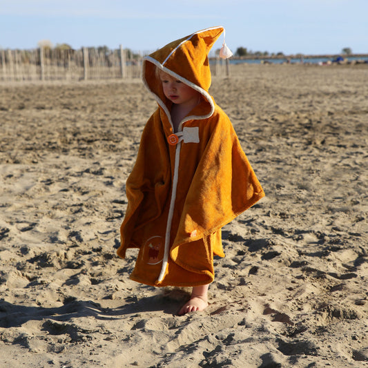 Cape de bain bébé jaune à capuche personnalisée avec prénom brodé