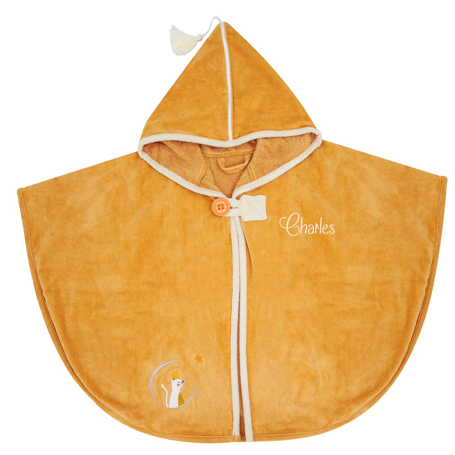 Cape de bain bébé jaune personnalisée prénom brodé modèle chat miel