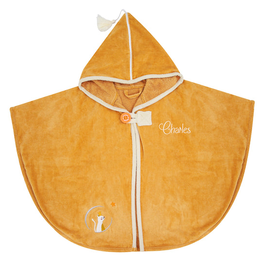 Cape de bain bébé jaune personnalisée prénom brodé modèle chat miel