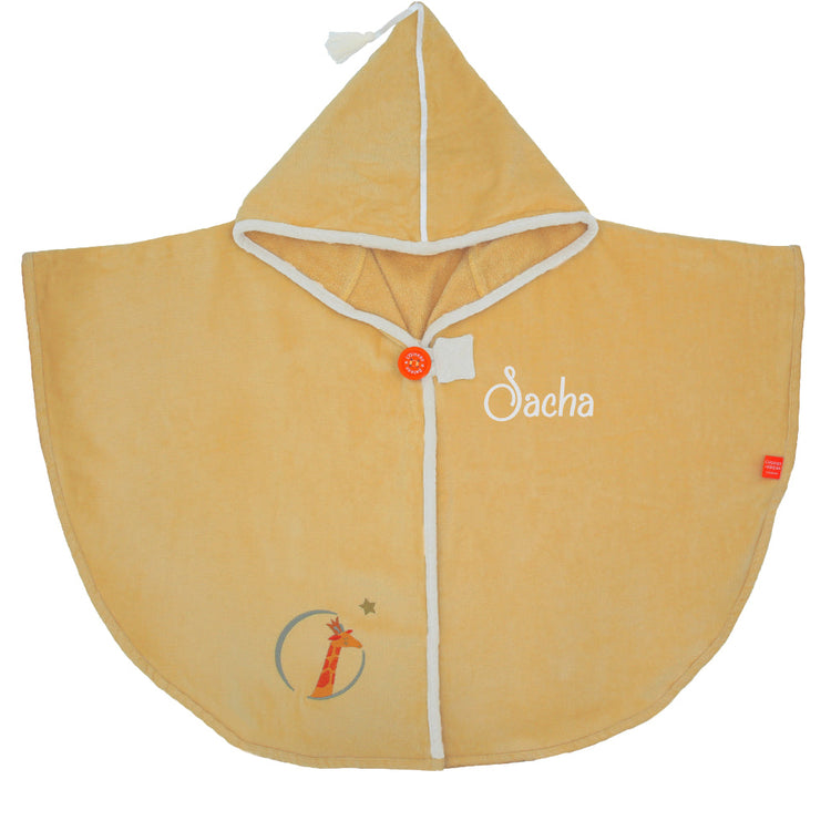 Cape de bain bébé jaune clair personnalisée prénom brodé modèle girafe vanille