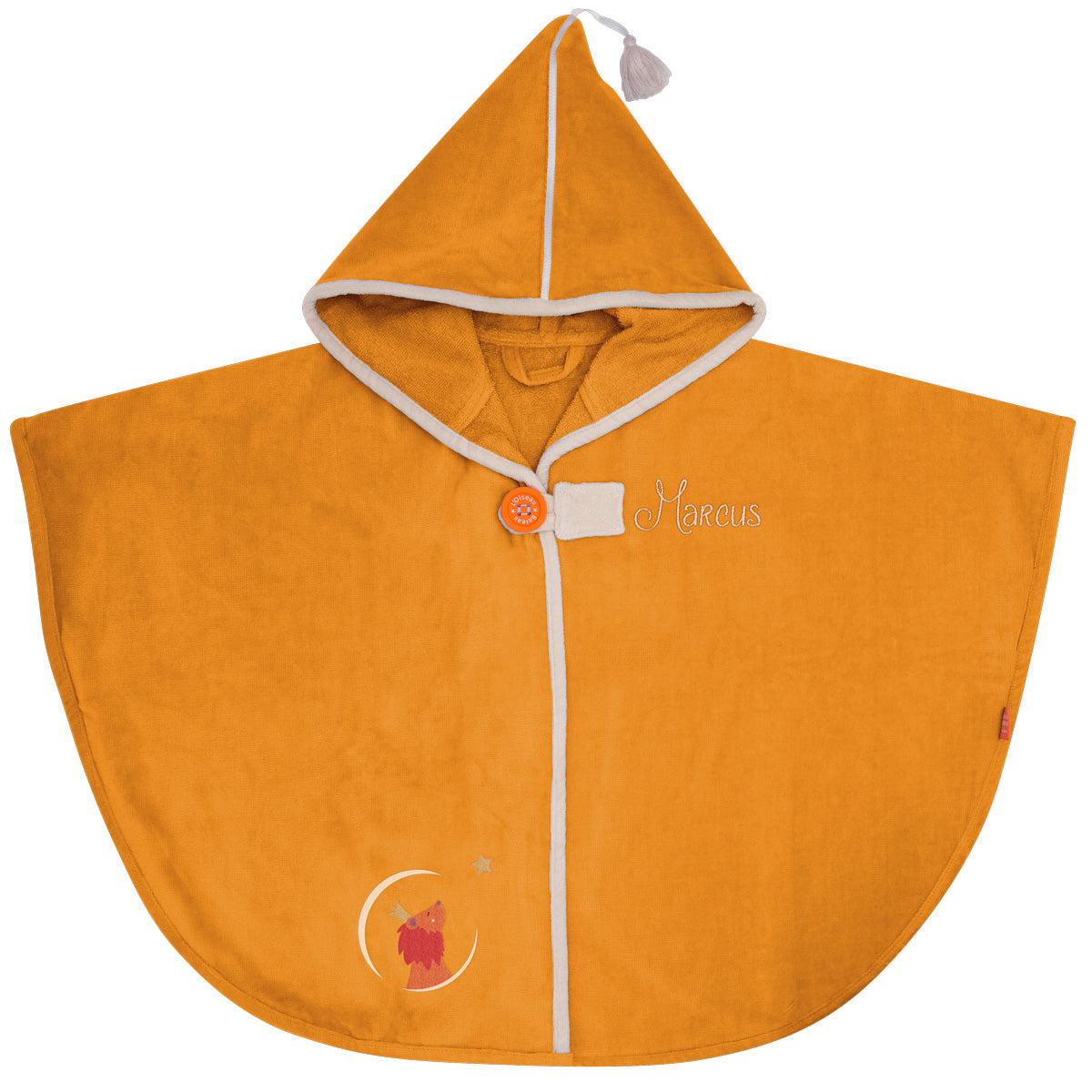Cape de bain bébé jaune personnalisée prénom brodé modèle lion safran