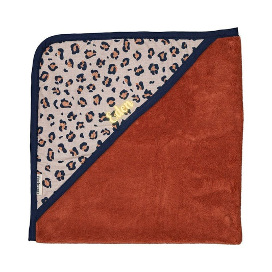 Cape de bain bébé léopard personnalisée au prénom en flex doré