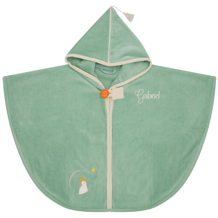 Cape de bain bébé personnalisée vert clair avec prénom brodé