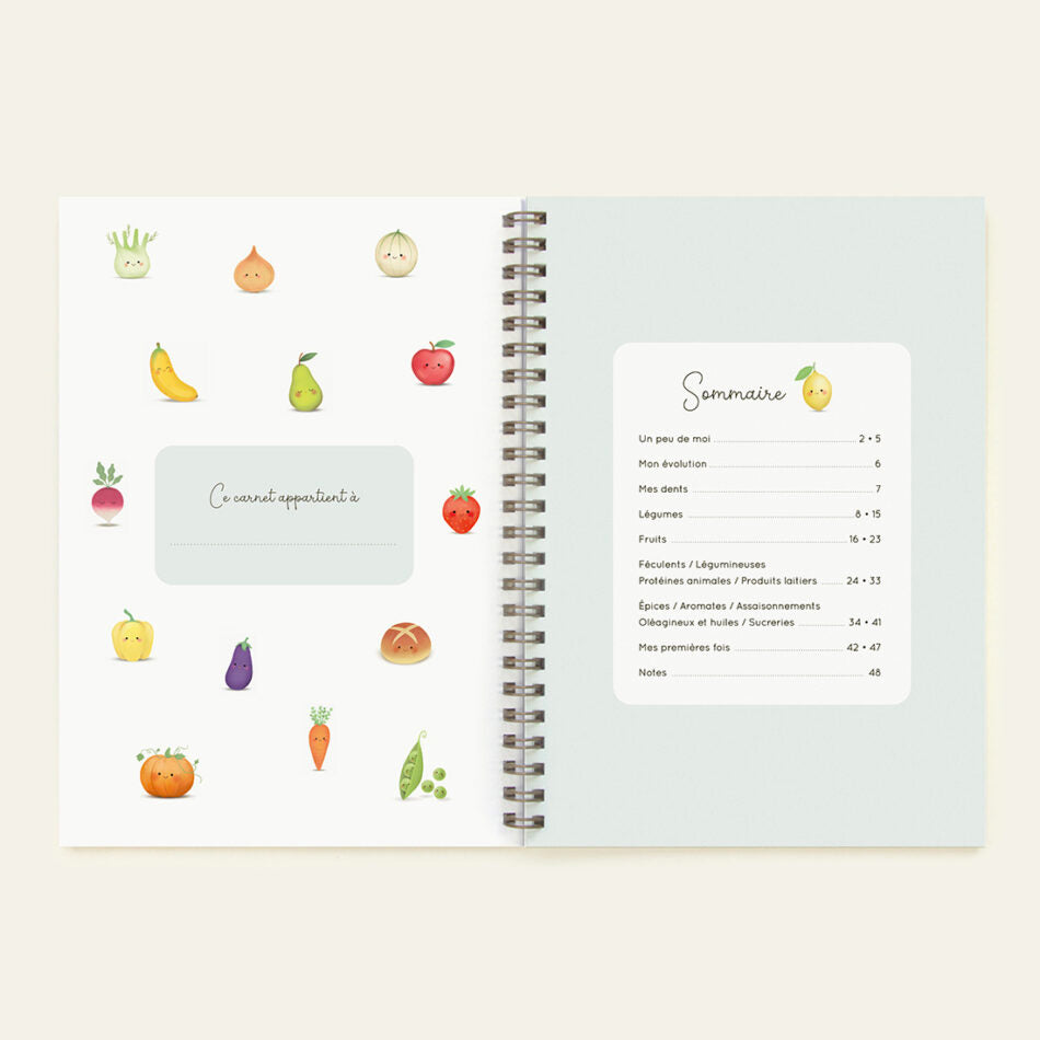 carnet de diversification alimentaire Zü, sommaire