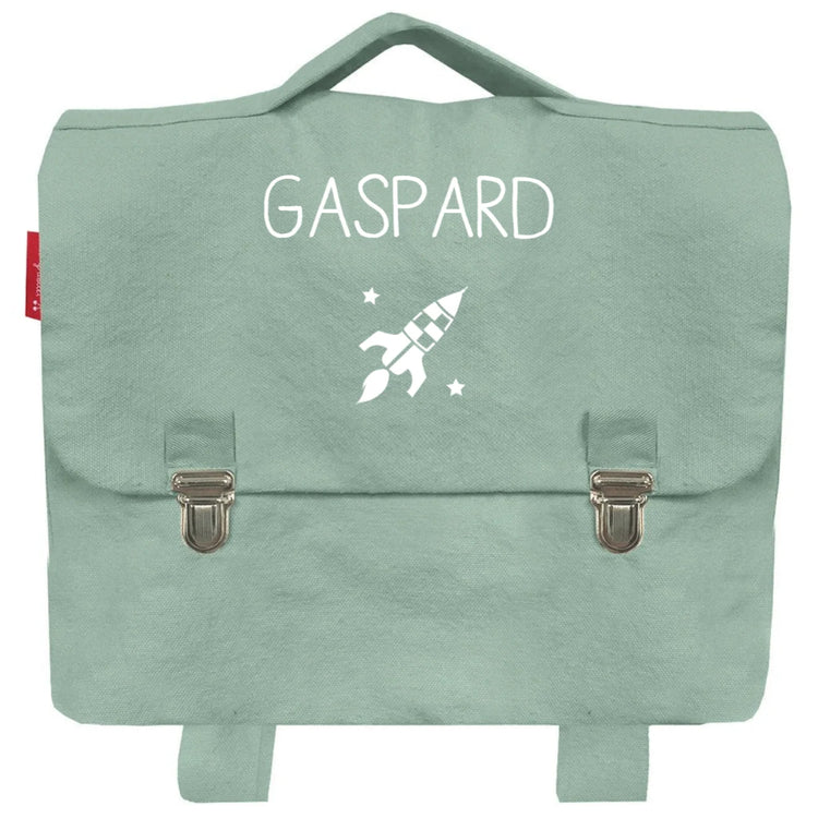 Cartable personnalisé prénom et motif pour une première rentrée à l'école réussie ! Vert Amande, marque française Les Griottes. 