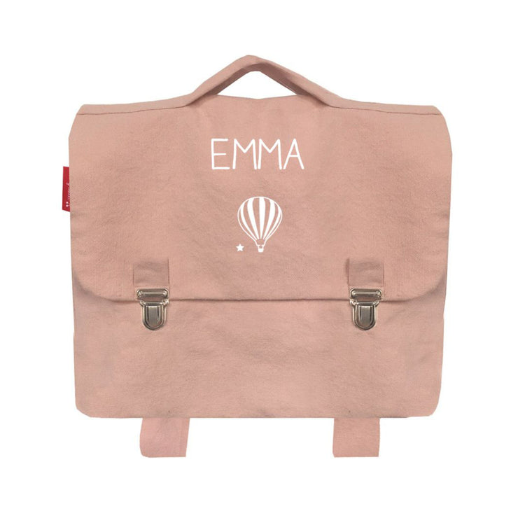 Cartable maternelle rose personnalisé au prénom. Lettres fines.