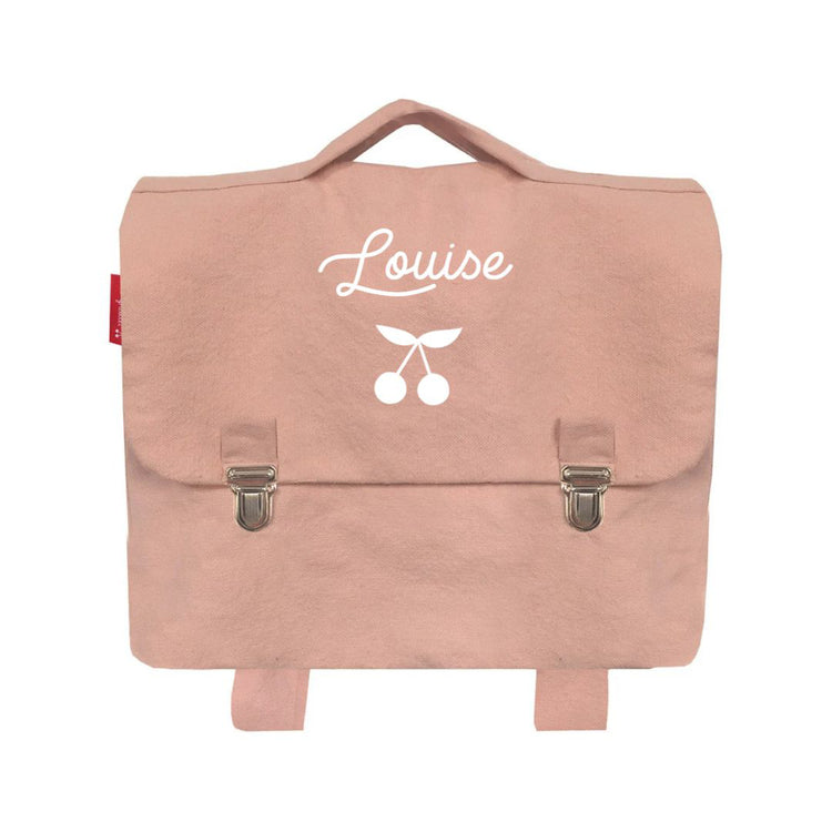 Cartable maternelle rose prénom personnalisé, écriture lettres poétiques.