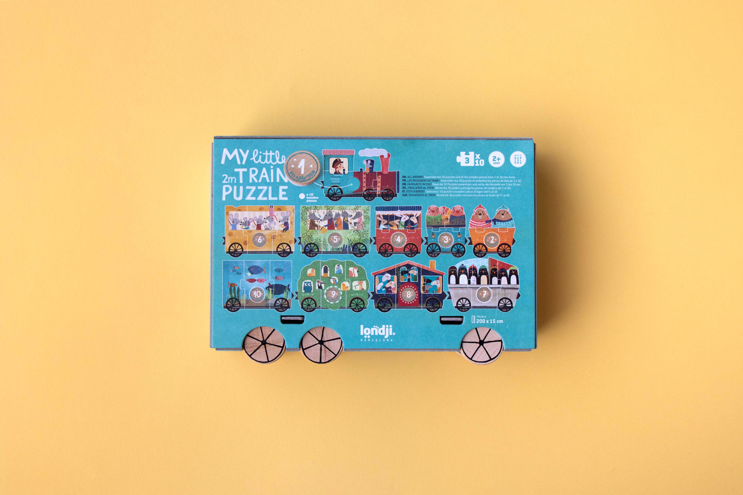 Coffret de 10 puzzles sur le thème du voyage, du train et des animaux. Londji Puzzle. A partir de 2 ans. Fabriqué à partir de matériaux recyclés.