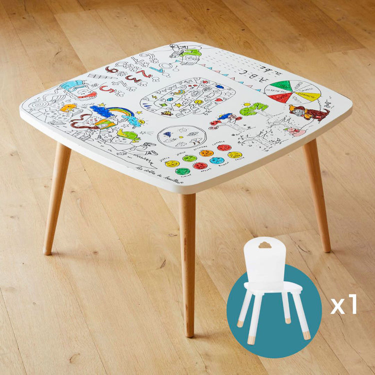 Table coloriage enfant thème Artiste avec 1 chaise
