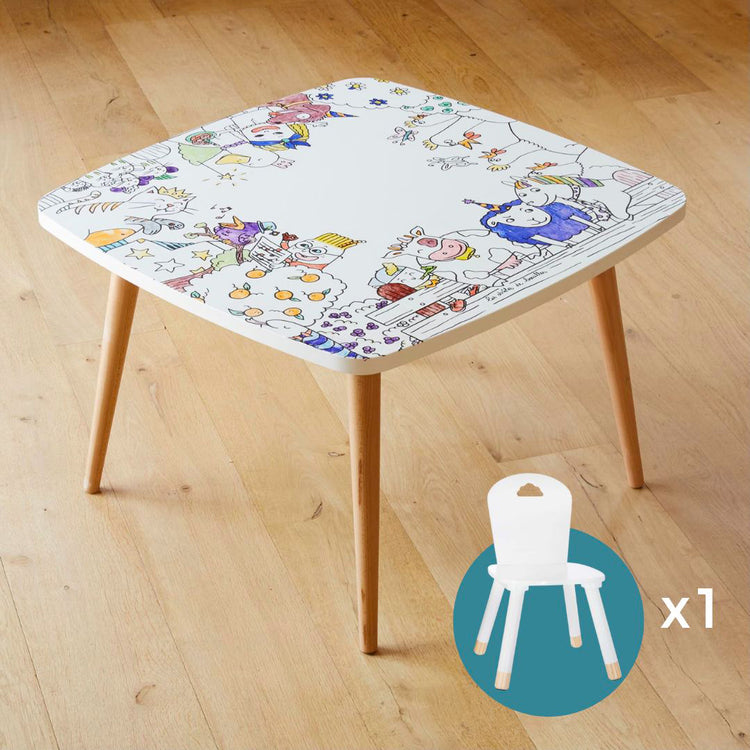 Table coloriage enfant thème Ferme avec 1 chaise