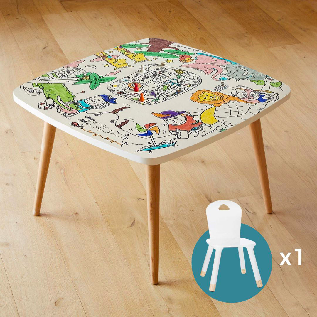 Table coloriage enfant thème Savane avec 1 chaise