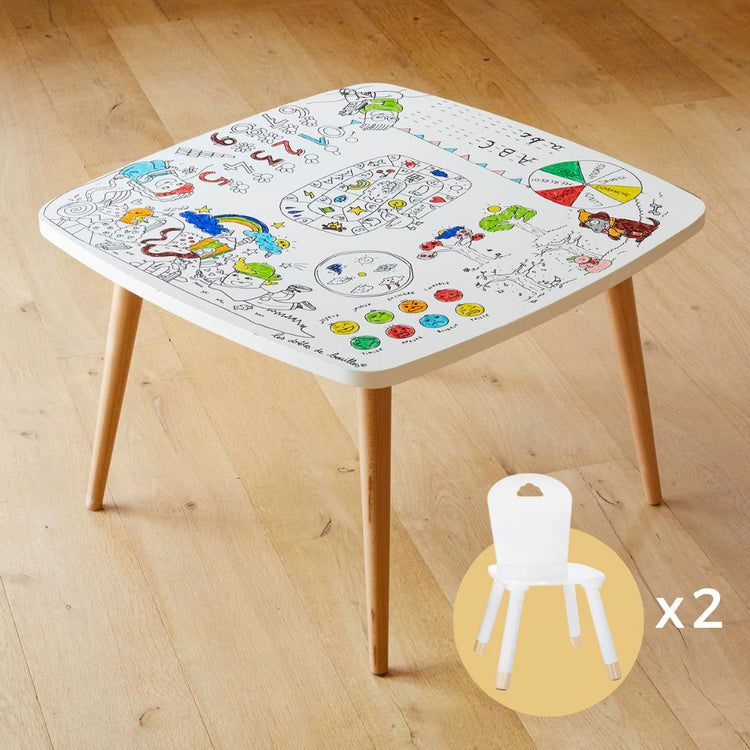 Table coloriage enfant thème Artiste avec 2 chaises