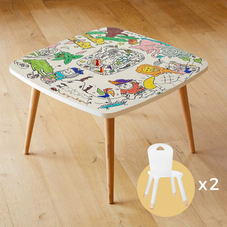 Table coloriage enfant thème Savane avec 2 chaises