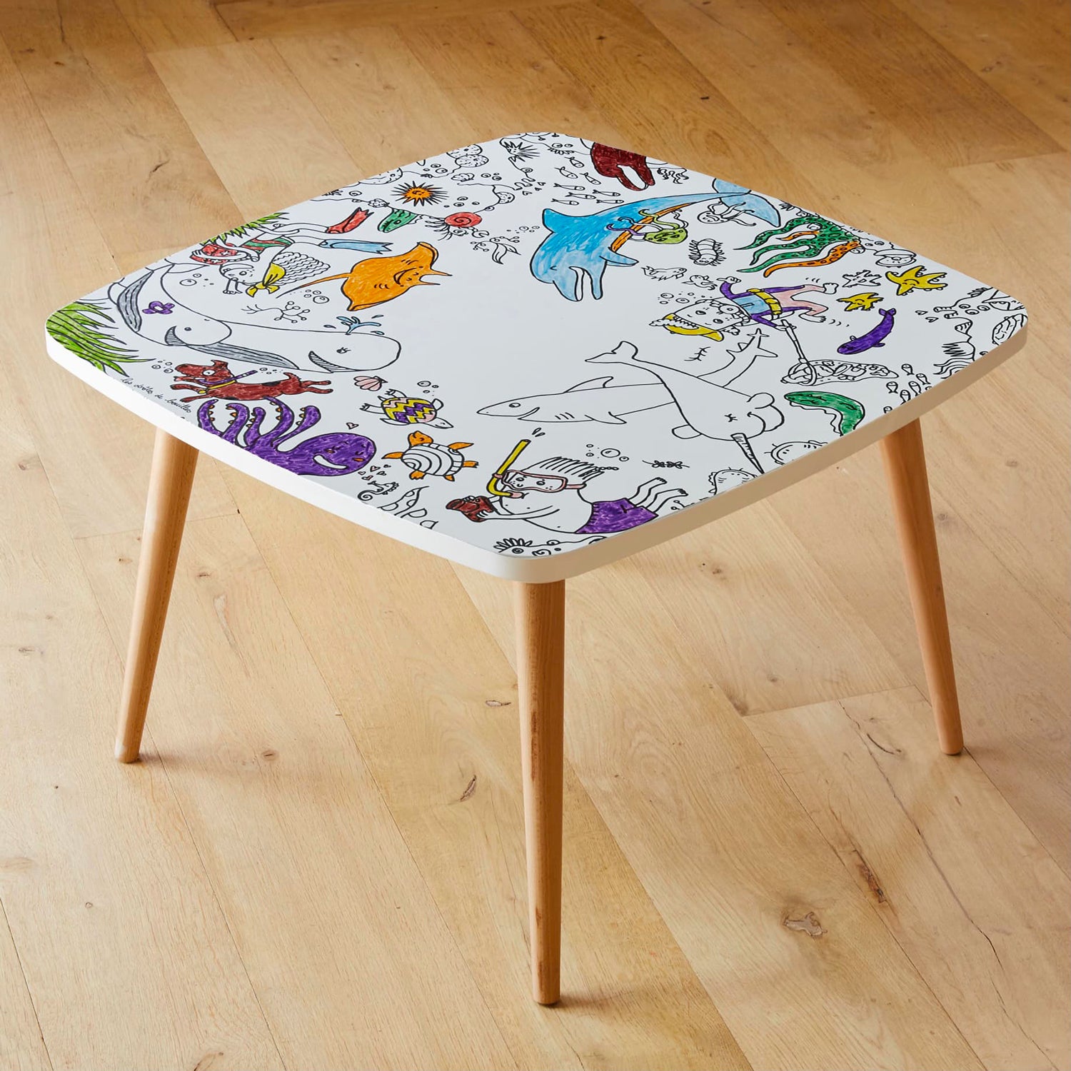 Coloritable – Table d’activités enfant thème Plongée, mer, animaux marins avec surface effaçable