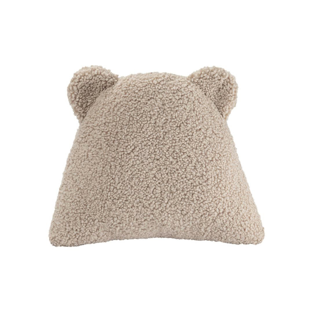 Coussin décoratif pour chambre enfant. En tissu peluche certifié Oeko-tex. Made in Europe. Forme ourson, coloris beige biscuit. Wigiwama
