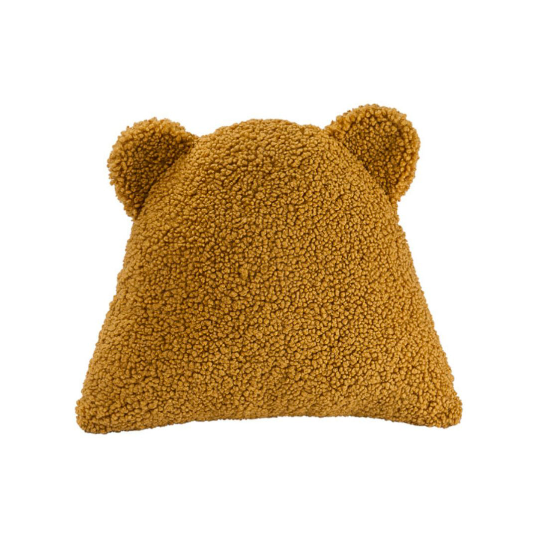 Coussin doux et amusant, en forme de tête d'ourson avec petites oreilles. Tissu oeko-tex de haute qualité, production écofriendly, made in Europe. Wigiwama.